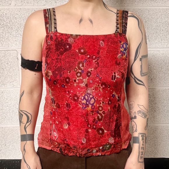 Vintage Sheer Patterned Layered Tank Top Size M - Picture 1 of 6